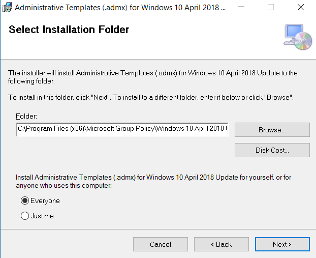 Intallation ADMX Windows 10 1803, GPO Windows 10